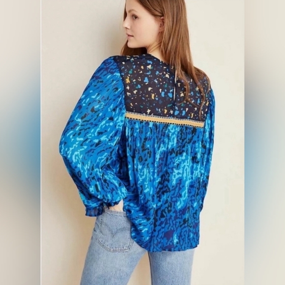 Anthropologie Bla^nk London Miranda Peasant Blouse Blue - Picture 2 of 11